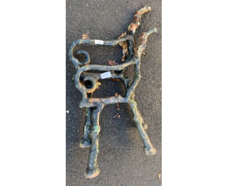 2 CAST IRON BARK EFFECT BENCH ENDS