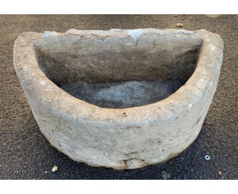 CARVED STONE SEMI CIRCLE PLANTER