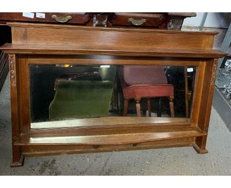 LARGE OAK ARTS &amp; CRAFT OVER MANTEL MIRROR