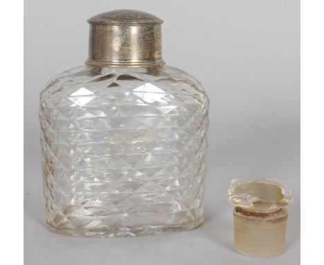A CUT GLASS GEORGIAN FLASK with plated top. 5ins high.