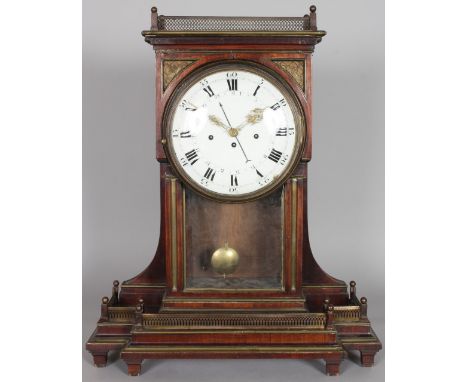 A 19TH CENTURY MAHOGANY AND BRASS BRACKET CLOCK, with white enamel dial, eight day movement striking on two bells, signed Joh