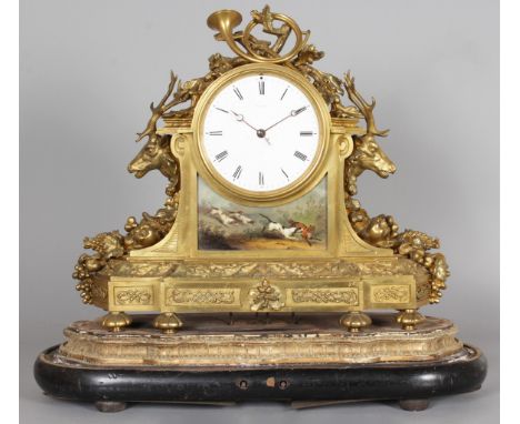 A GOOD LARGE 19TH CENTURY ORMOLU MANTLE CLOCK, with twin chain driven movement, circular enamel dial signed W. C. SHAW, the c