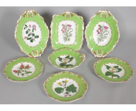 A COPELAND & GARRETT LATE SPODE PART DESSERT SERVICE, comprising three plates, pair of oval dishes, rectangular dish and shel