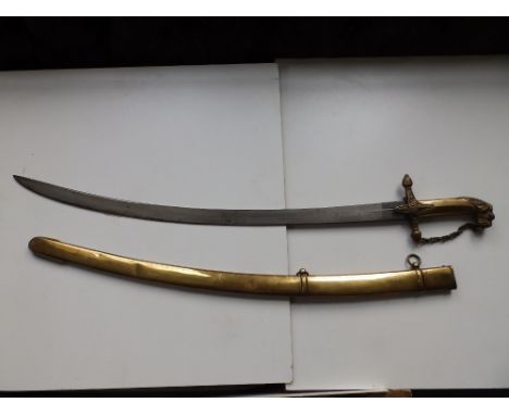 A brass-hilted bandsman's sword in brass scabbard - '2nd West Indian'