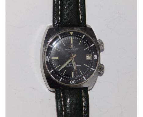 A boxed gent's Jaeger LeCoultre stainless steel Automatic Deep Sea Master Mariner wrist watch, the black dial with date apert