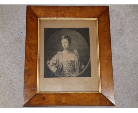 After Reynolds - a black &amp; white Ardell print - Female portrait in maple frame, 19" x 16" overall - a/f.