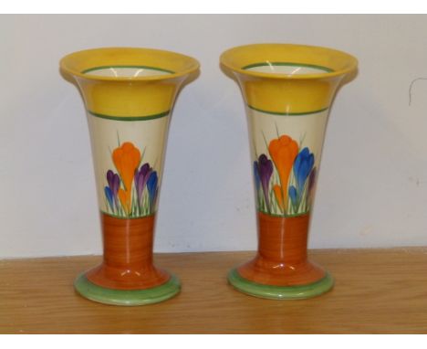 A pair of Clarice Cliff Wilkinson Pottery Crocus pattern trumpet vases.