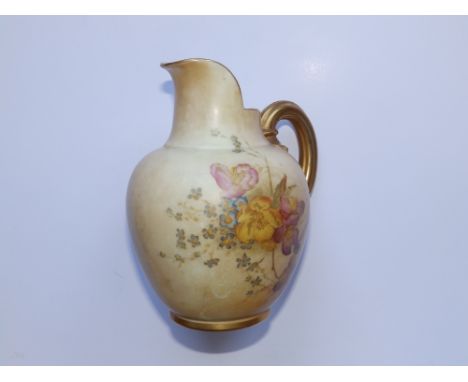 A Royal Worcester blush ivory porcelain jug painted with floral decoration - 1094.