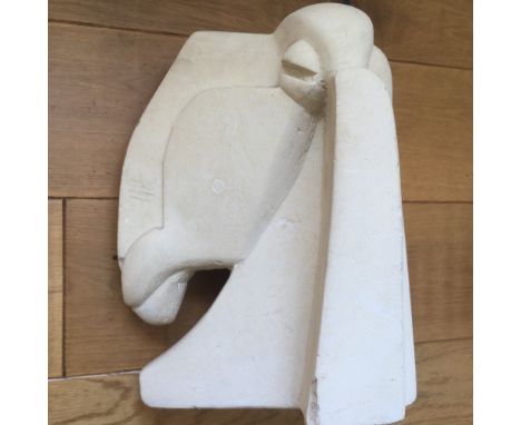 Jason Monet  (1938-2009) -  a white Maltese limestone study of a sheep/goat's head, signed, 14.5" high