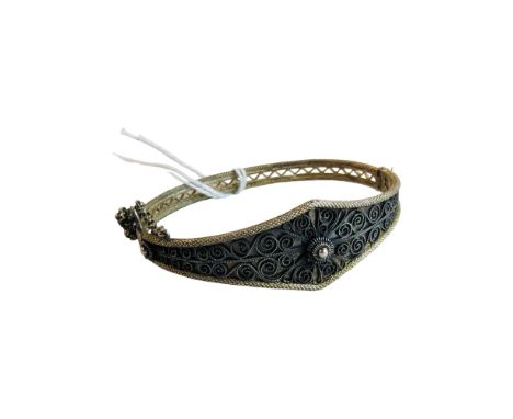 HIGHLY COLLECTABLE SILVER FILIGREE BANGLE BY MARUIS HAMMER OF BERGEN, NORWAY 
