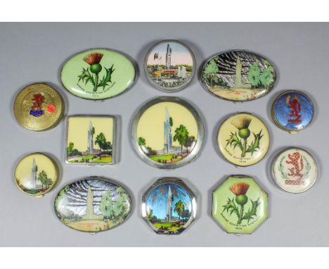 A small collection of 1938 Empire Exhibition painted and enamel compacts, various, together with a number of leather wares, i