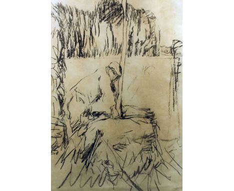 Harry Becker (1865-1928) - Lithograph - "Bean Harvesting, Holland"  (circa 1908) 20.75ins x 14.5ins, in oak frame and glazed 