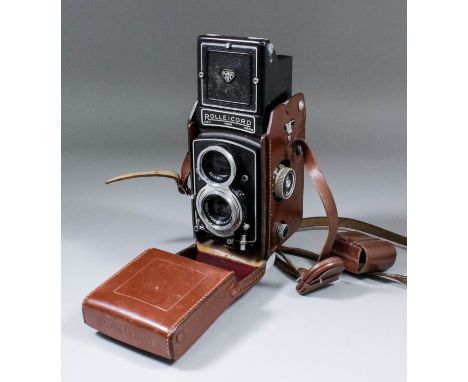 A Rolleicord medium-format twin lens reflex camera by Franke & Heidecke, in original leather case