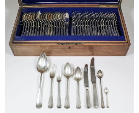 An early 20th Century Dutch silvery metal table service for eighteen place settings, comprising - tablespoons, table forks, d