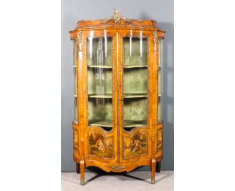 A late 19th/early 20th Century French rosewood Vernis Martin and brass mounted display cabinet of "Louis XV" design, the whol