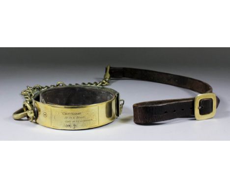 A 19th Century brass dog's collar with ring attached and leather liner (attached), inscribed "Chowkidar" - Mr Ted Busse, City