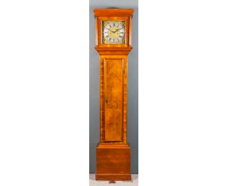 A walnut longcase clock containing 18th Century movement by Robert Grinling of Yarmouth, the 11ins square brass dial with wid