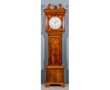 A 19th Century "Scottish" oak longcase clock by Brysons of Edinburgh, the 13ins diameter silvered dial with Roman and Arabic 