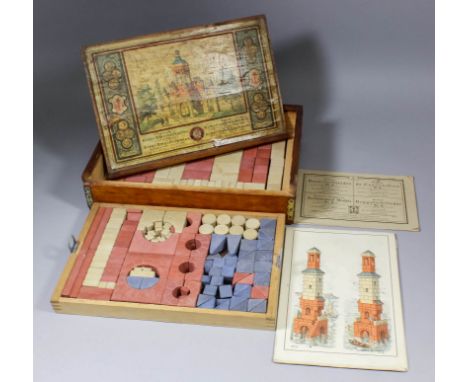 An early 20th Century Richter set of building blocks, complete with designs for architectural models, in original wood box wi