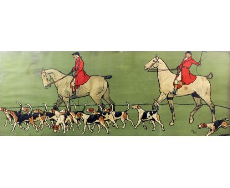 Cecil Aldin (1870-1935) - Coloured print - Hunting scene, 14.25ins x 39ins, in oak frame and glazed