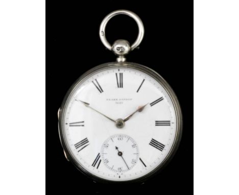 A Victorian silver cased open faced pocket watch by Thomas Peake, 29 Denman Street, London, No. 5627, the white enamel dial w