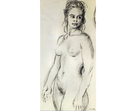 Colin Colahan (1897-1987) - Charcoal drawing - Three-quarter length portrait of a nude woman, 17.5ins x 9ins, signed, another