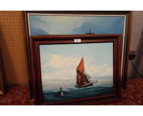 Three modern 20thC oil on canvas seascape views of ships, all signed 'K. ASPINALL' to lower right, framed