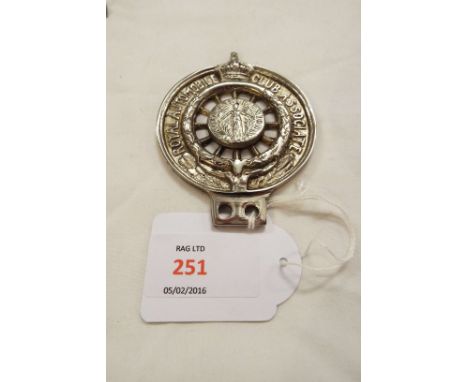 A Royal Automobile Club Associate (Auto Cycle Union) motorcycle badge, numbered 8187 verso