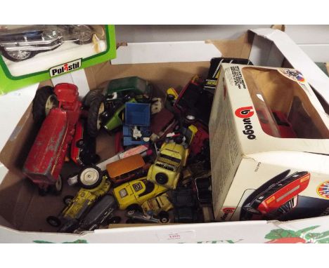 A box of assorted diecast vehicles to include a Starsky & Hutch Ford Gran Torino, a Foden breakdown tractor, a Noddy car, Kaw