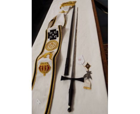 A Masonic ceremonial sword, sash and medallion 