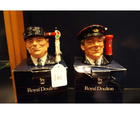 Two Royal Doulton miniature character jugs 'The Postman' and 'The Engine Driver'