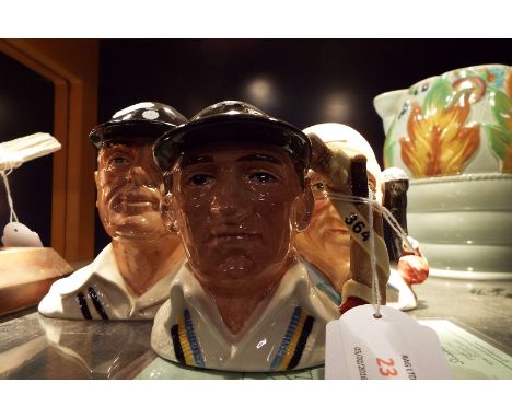 Three Royal Doulton miniature character jugs the Hampshire cricketer 'Ian Hutton', 'Brian Johnson' and one other