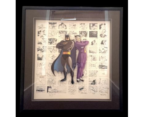 Mark Hamil signed 27x28inch framed and mounted Batman and Joker lithograph and comic storyboard. Good condition Est.
