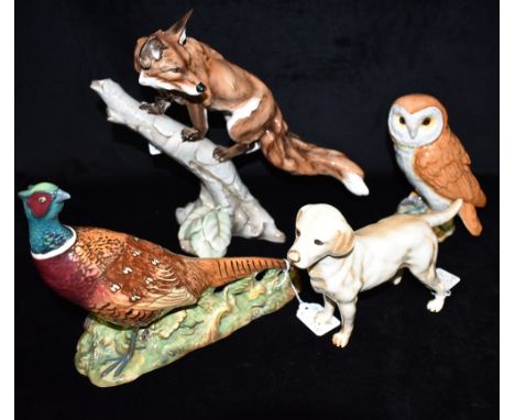 A BESWICK FIGURE OF A COCK PHEASANT No. 1225, length 25cm, another Beswick figure of a barn owl, no. 1046, height 19cm, a Goe