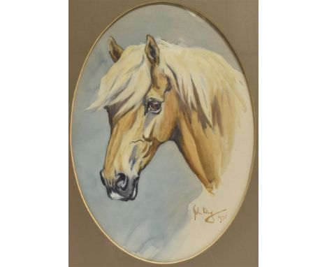 JOHN GREGORY KING (1929-2014) Portrait study of a show pony, watercolour, signed, dated 1975 and titled, 41.5 x 29cm, oval
