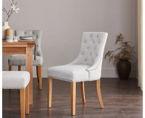 Lot RRP £380. 2x Vivien Natural Oak Button Back Cream Fabric Chair RRP £190 Each. (H90x W52x D44cm).