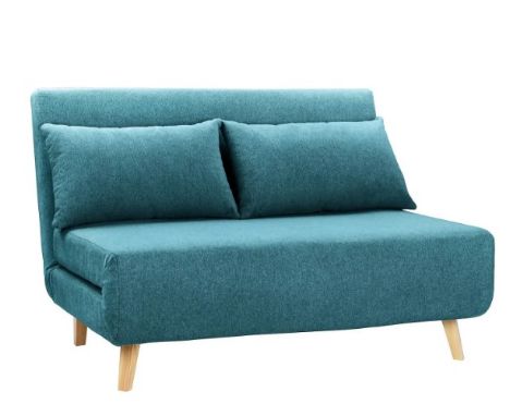 RRP £295. Freya Folding Sofa Bed Peacock. Sofa : (H)80 x (W)122 x (D)92cm. Bed : (H)27.7 x (W)122 x (L)188cm.  (With 2x Cushi