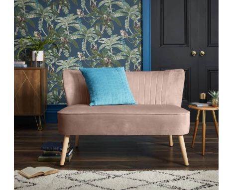 RRP £145. Cocktail Sofa Blush With Leg Set. (H)71 x (W)110 x (D)68cm. (Unit Has Rip On Fabric)