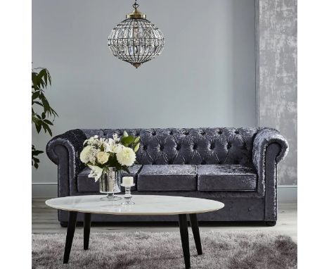 RRP £650. Chesterfield Crush Velvet 3 Seater Sofa Petrol Blue. (H75x W200x D85cm).