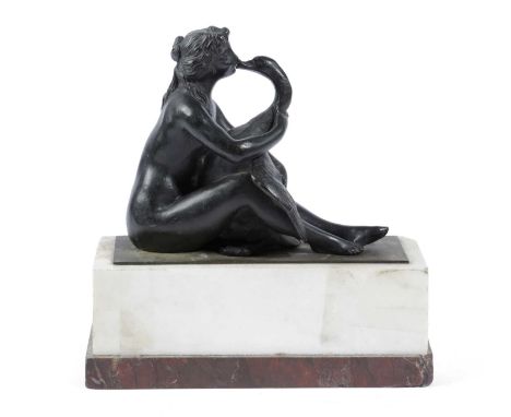A BRONZE MODEL OF LEDA AND THE SWAN19TH CENTURYon a white and red marble plinth20.7cm high, 20.5cm wide 