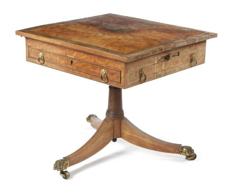 λ A GEORGE III SATINWOOD LIBRARY WRITING OR ARCHITECT'S TABLEPOSSIBLY IRISH, C.1790with rosewood banding, the twin hinged top