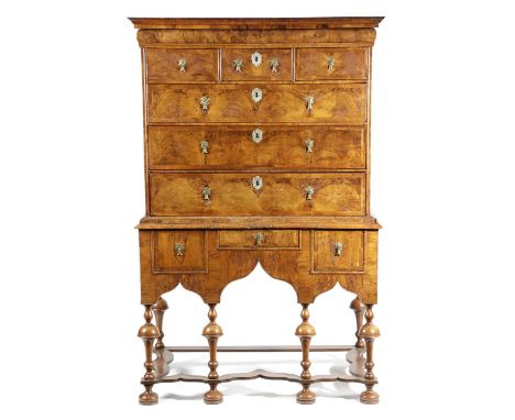 A WILLIAM AND MARY WALNUT CHEST ON STANDLATE 17TH / EARLY 18TH CENTURY AND LATERthe cushion frieze drawer above three short a