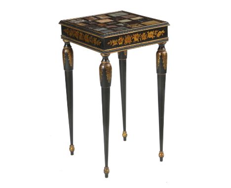 A REGENCY SPECIMEN MARBLE LAMP TABLEEARLY 19TH CENTURYthe top inlaid with various marbles and hardstones including rouge grio