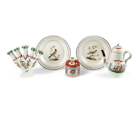 A CREAMWARE TULIPIEREEARLY 19TH CENTURYwith moulded and painted decoration, a creamware coffee pot and cover, a tea caddy and