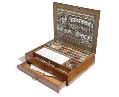 A MAHOGANY ARTIST'S BOX AND CONTENTSBY REEVES & SON, LONDONwith paints, palette, water dish, other accessories and a single d
