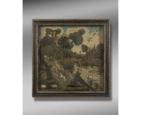 A CHARLES II STUMPWORK PICTUREC.1660-70worked in silks and metal thread in a variety of techniques depicting a hunting scene 