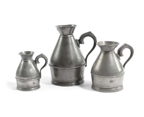 THREE PEWTER HAYSTACK MEASURES - IMPERIAL HALF-PINT TO IMPERIAL HALF-NOGGINIRISH, C.1830-90to include two by Joseph Austen & 