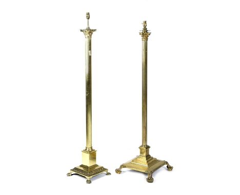 A LATE VICTORIAN ADJUSTABLE BRASS STANDARD LAMPLATE 19TH CENTURYthe reeded column beneath a Corinthian capital and on a stepp