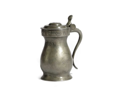 A RARE PEWTER IMPERIAL GILL DOUBLE-DOME LID BALUSTER MEASUREC.1830the centre of the lid with an Imperial Crown medallion, the