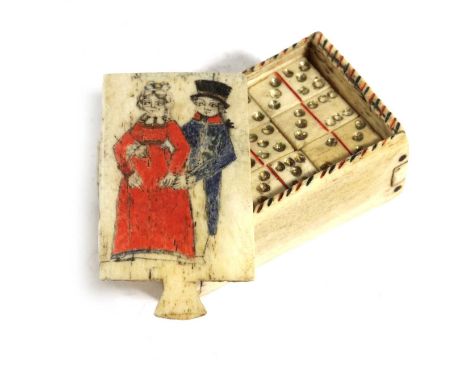 A FRENCH NAPOLEONIC PRISONER OF WAR CRIBBAGE BOARDEARLY 19TH CENTURYthe lift-off top revealing twenty-four dominoes, together